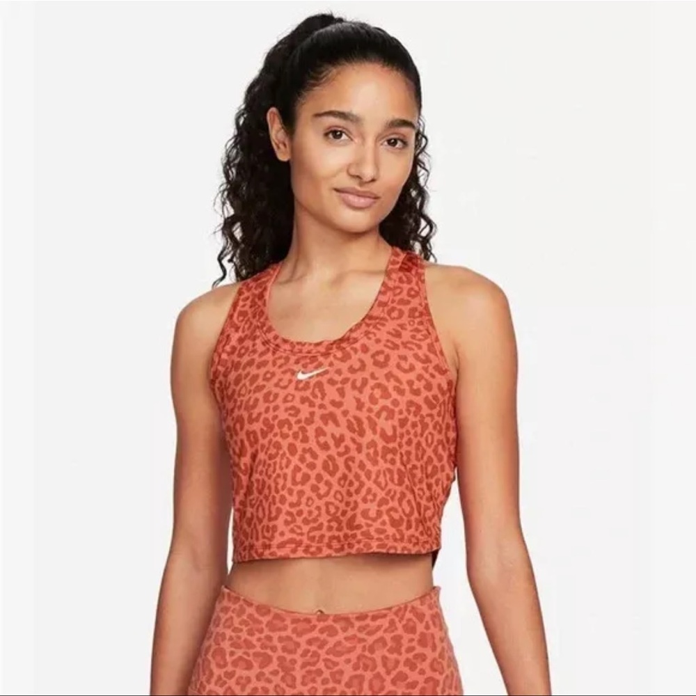 Nike Dri-Fit One Leopard Print Cropped Tank Top Orange XL